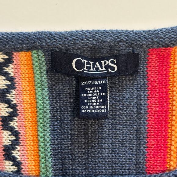 Chaps Western Sweater Womens Size 2X Aztec Striped 3/4 Sleeve Linen Cotton - Picture 4 of 7